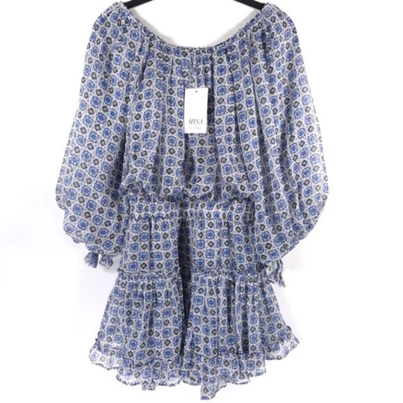 NWT MISA Los Angeles Zonia Off Shoulder‎ Chiffon Mini Dress Ruffle Pleated SMALL - Picture 8 of 15